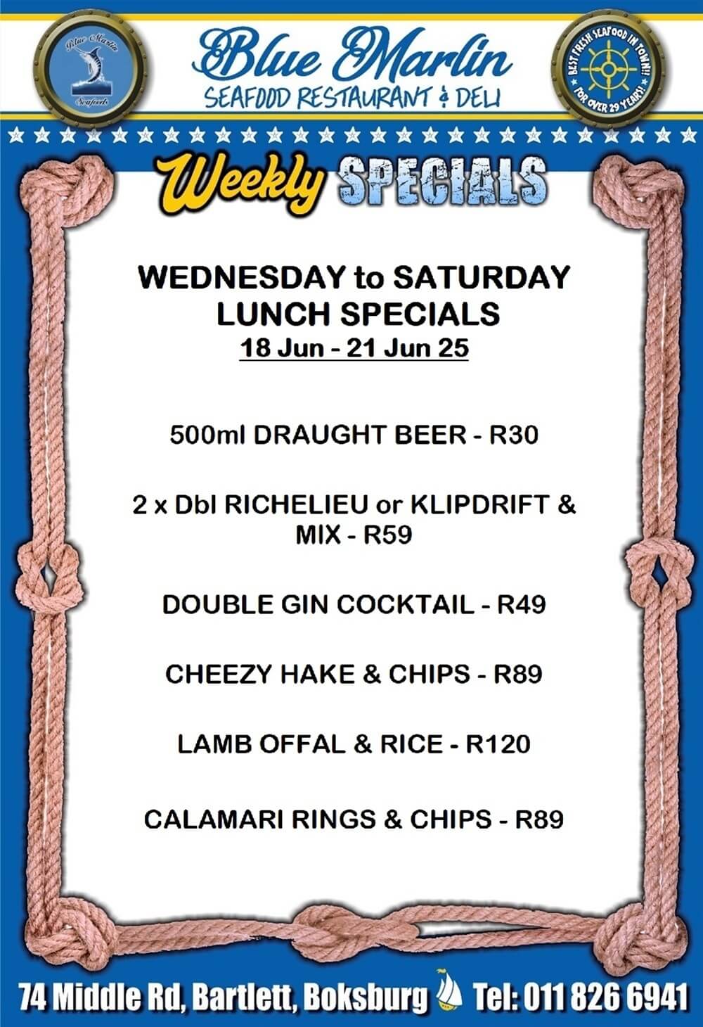 Blue Marlin Seafood Restaurant Boksburg Special Offers